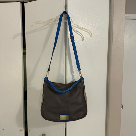 Marc by Marc Jacobs women’s crossbody leather hobo bag purse blue gray gold - Picture 3 of 15